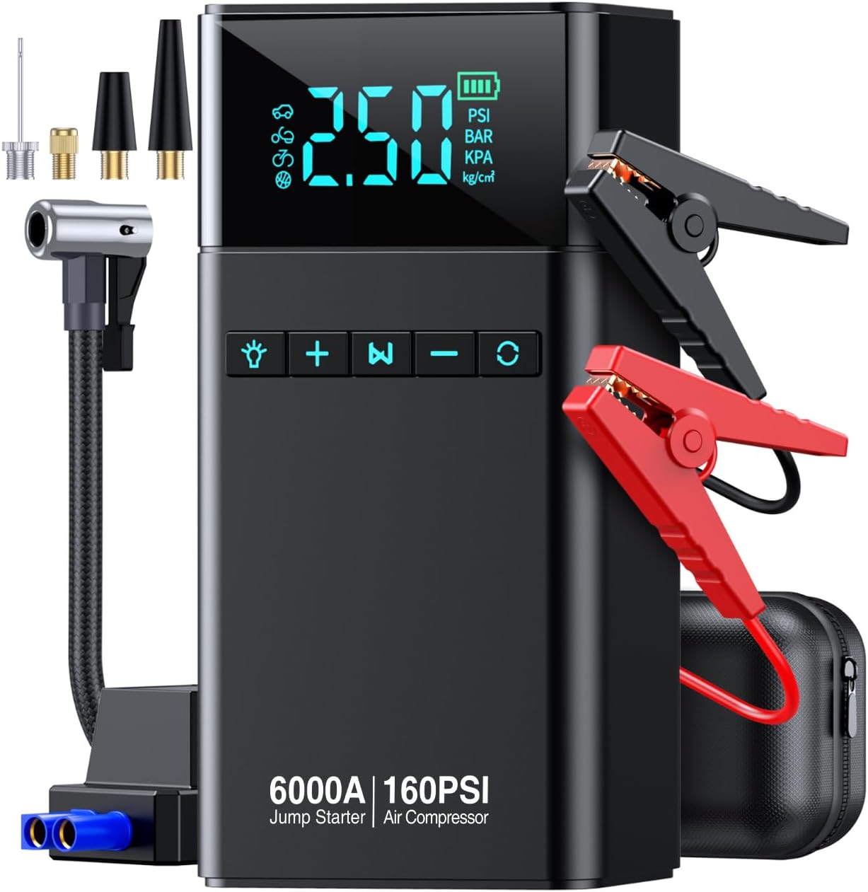 6000A Portable Car Battery Jump Starter with Air Compressor 160PSI
