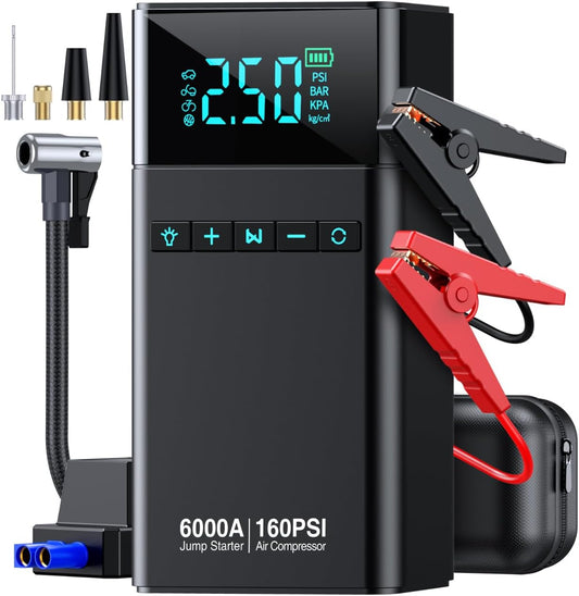 6000A Portable Car Battery Jump Starter with Air Compressor 160PSI